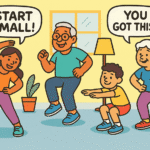 a cartoon of people doing easy workouts
