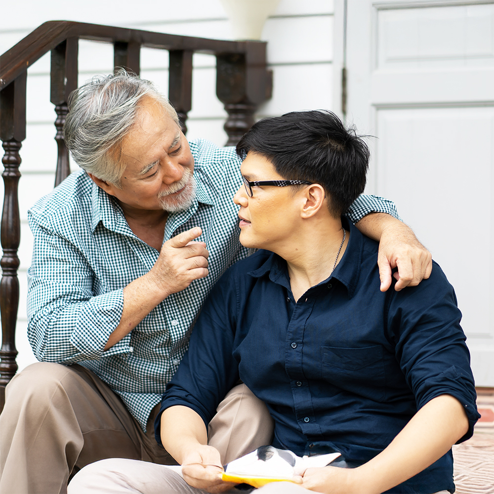 Dad sharing story with son