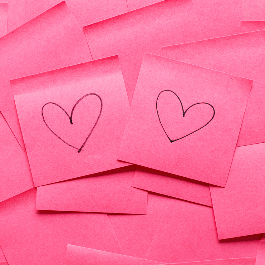 Sticky notes filled with hand drawn hearts. Dad Love