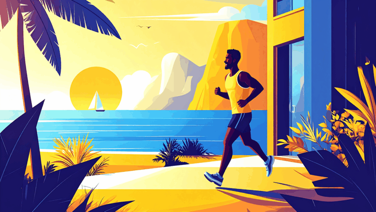 Stay Fit on Vacation - Traveler jogging on beach