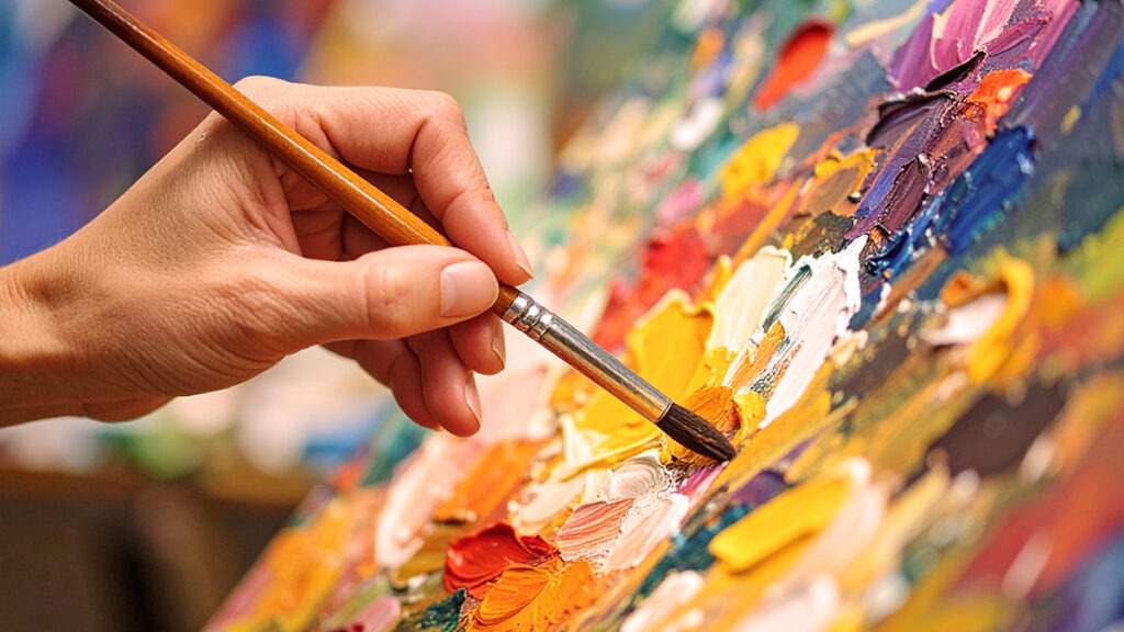 Person hand painting a canvas. Exercising boost creativity