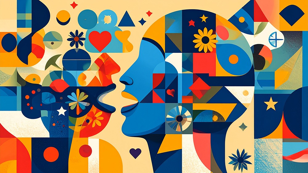 a colorful artwork illustrating the power of positive words.
