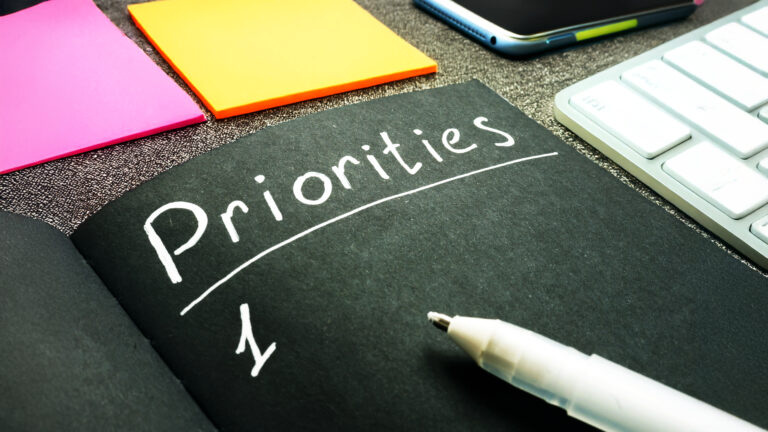 Notebook with priorities written down. A focus on getting things done!
