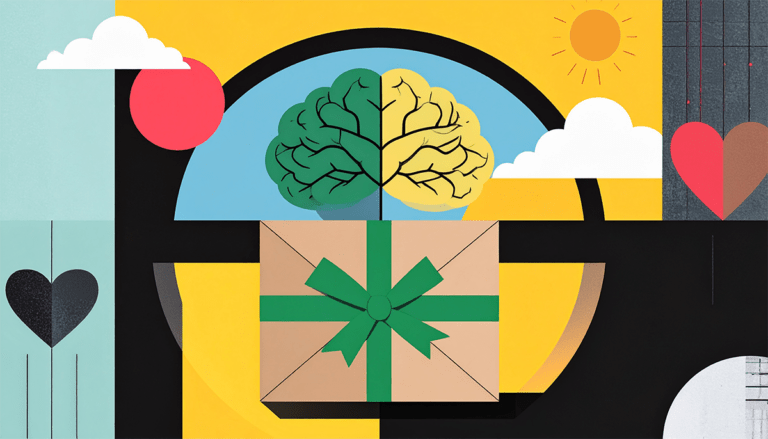 Gift box with brain and hearts symbolizing mental wellness