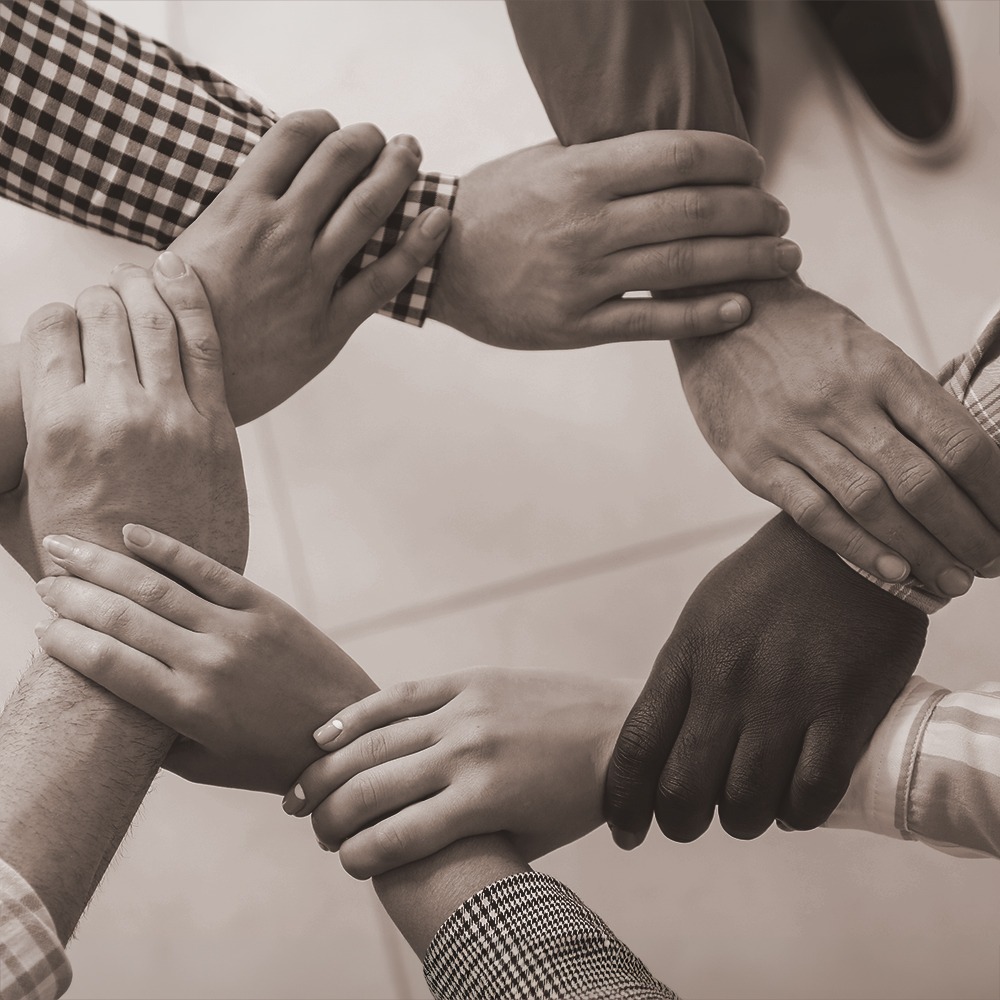 Ubuntu. Diverse hands united in collaboration.